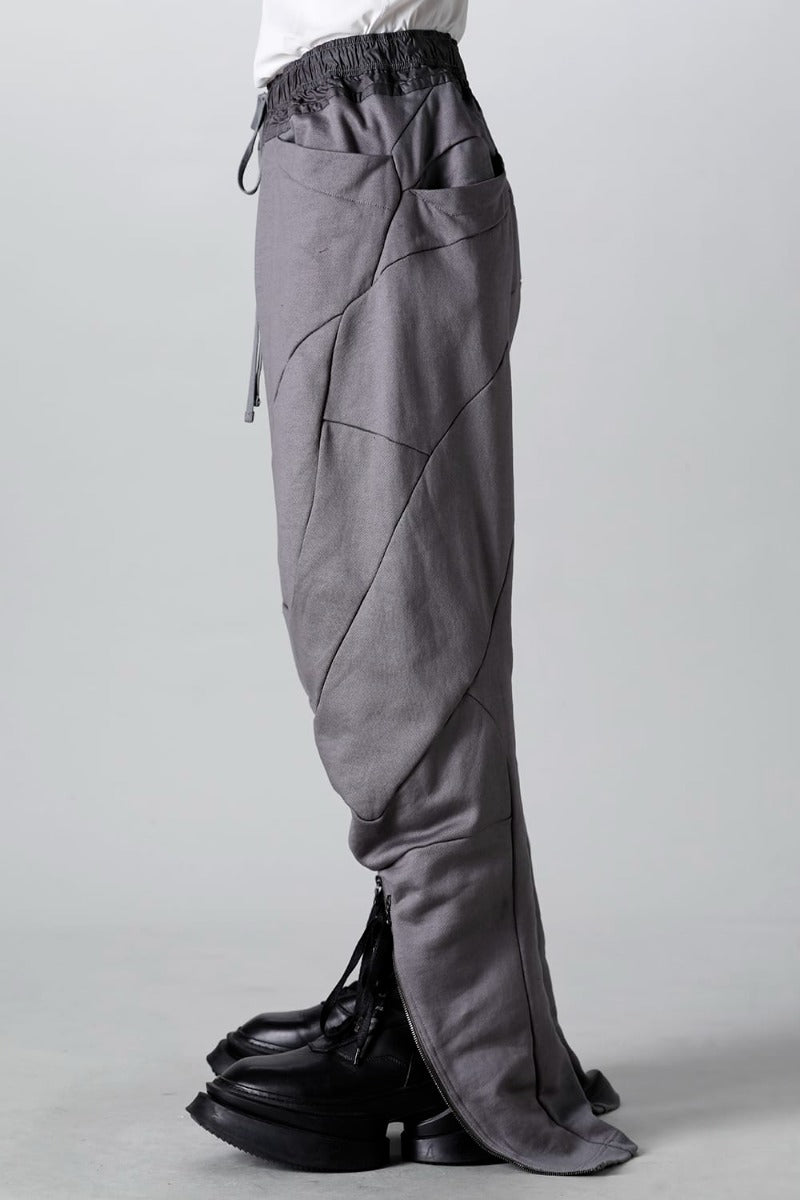 Coated Sweat Front Zip Seamed Pants Gray