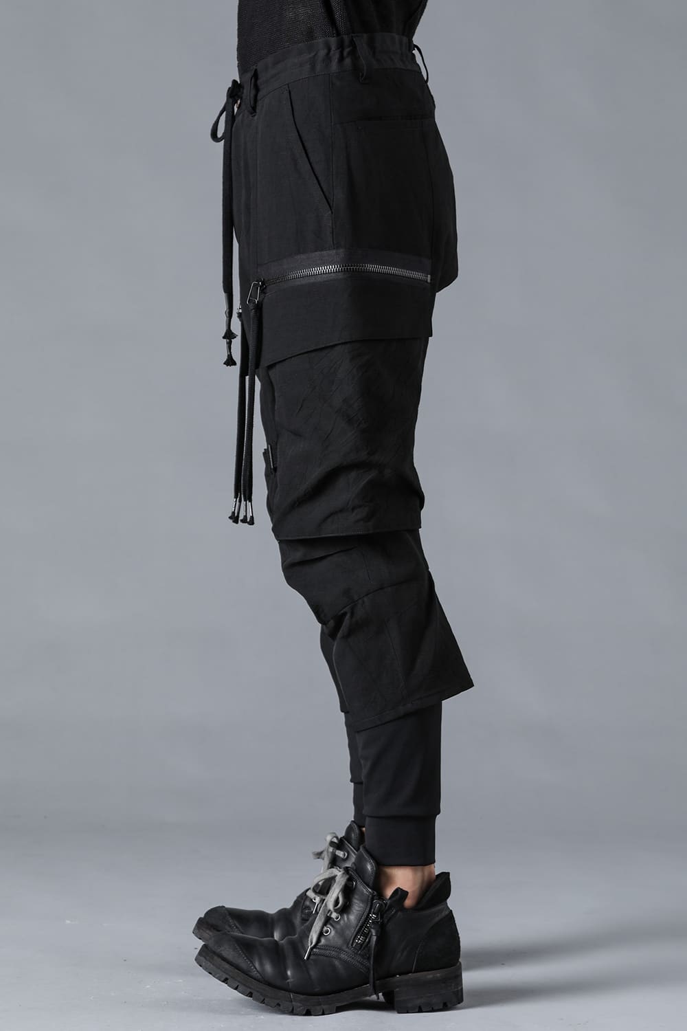 塩縮ワッシャードビーボーダーレイヤードカーゴパンツ