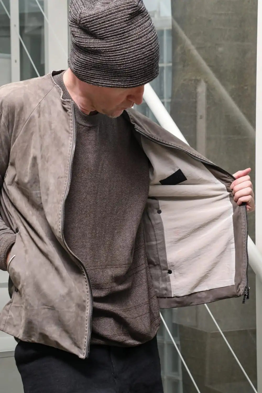 Jacket soft nubuck cow leather Sand Gray