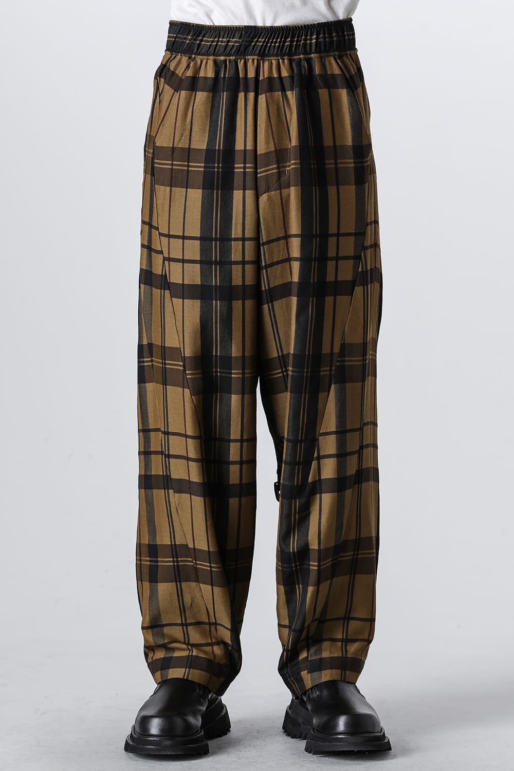 Rayon / Silk Check Jacquard Wide Easy Pants