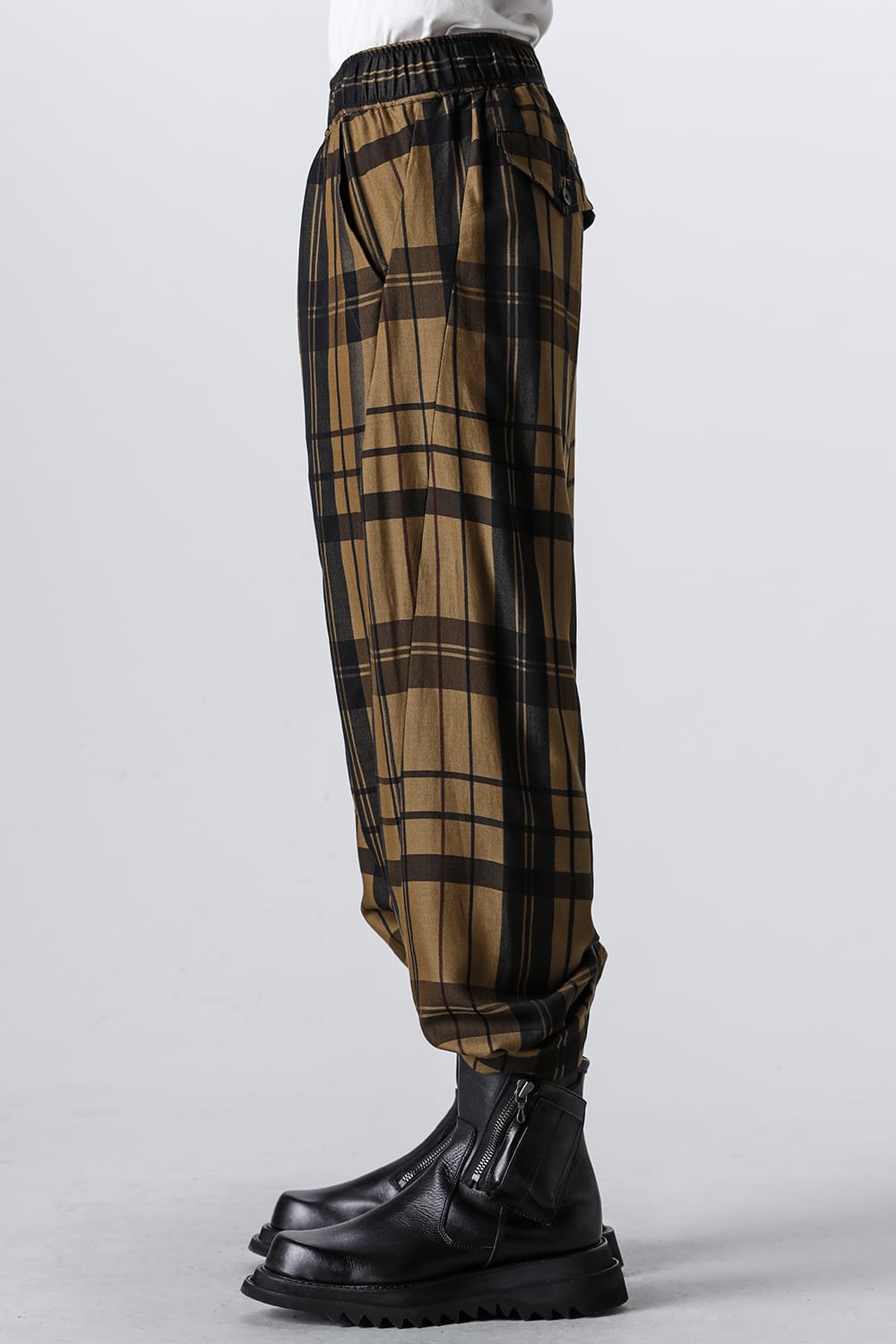 Rayon / Silk Check Jacquard Wide Easy Pants