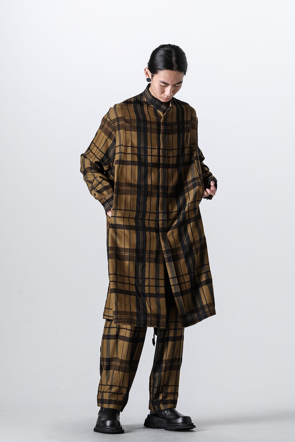 Rayon / Silk Check Jacquard Wide Easy Pants