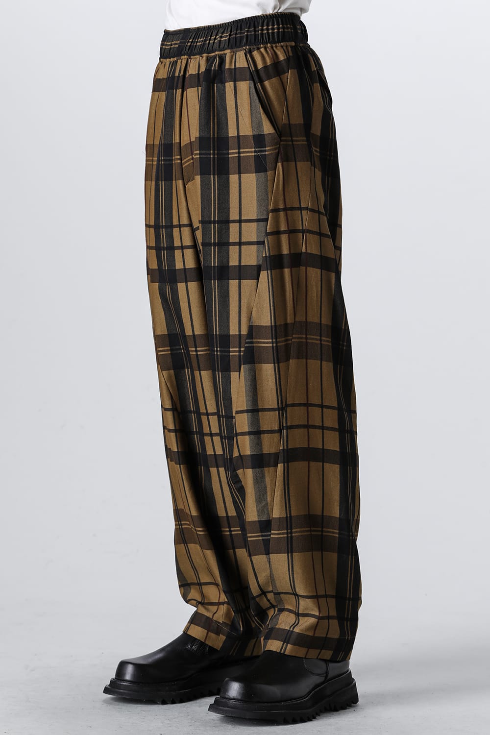 Rayon / Silk Check Jacquard Wide Easy Pants