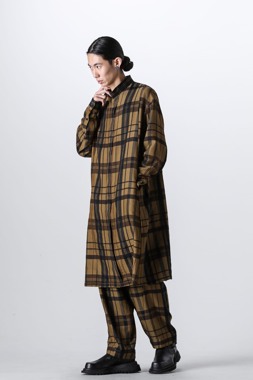 Rayon / Silk Check Jacquard Wide Easy Pants