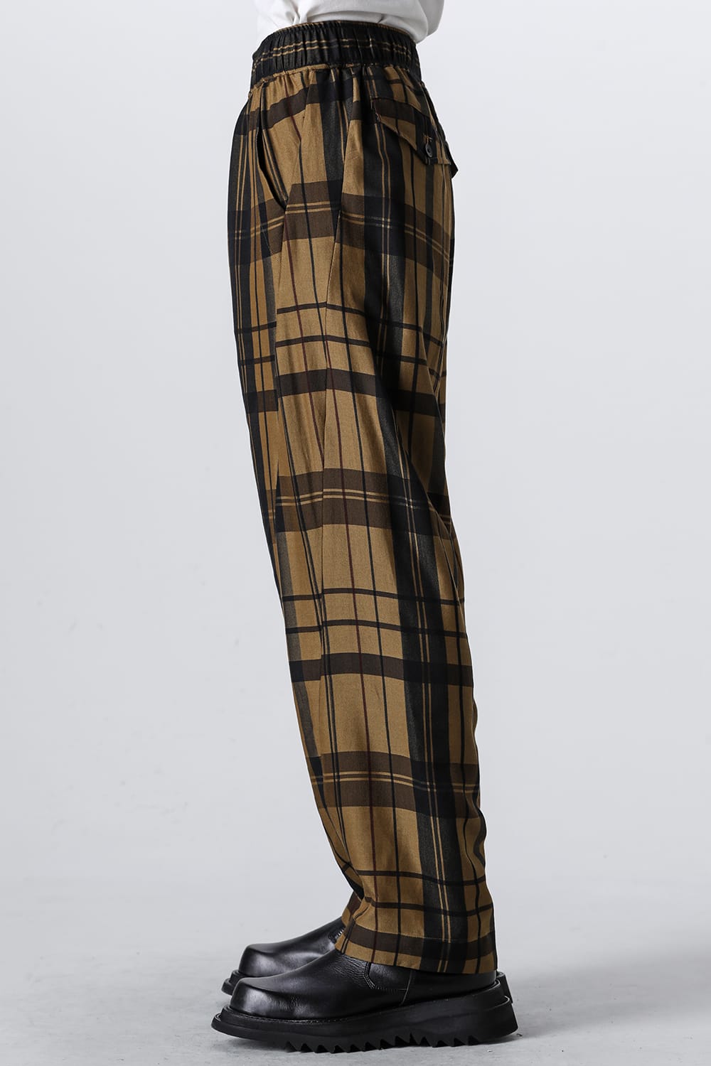 Rayon / Silk Check Jacquard Wide Easy Pants