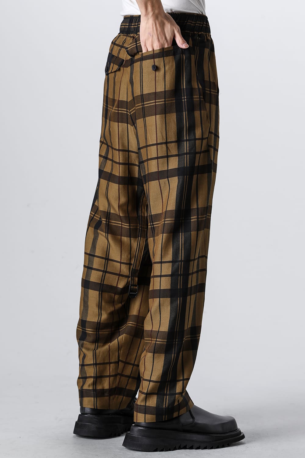 Rayon / Silk Check Jacquard Wide Easy Pants