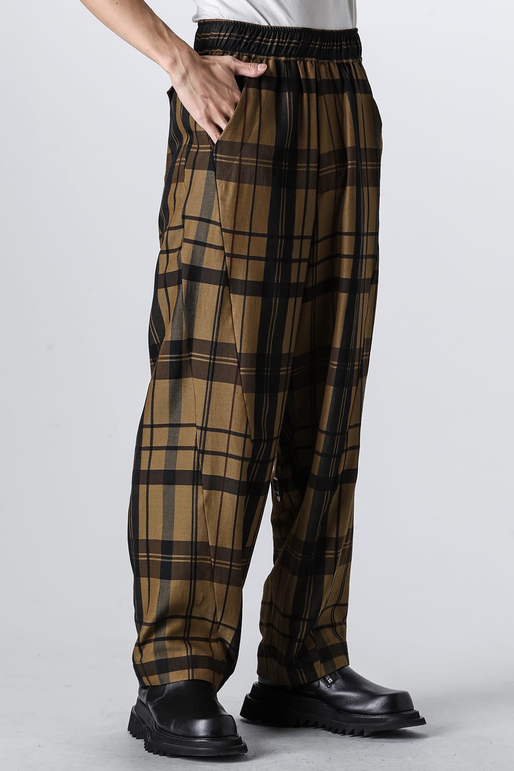 Rayon / Silk Check Jacquard Wide Easy Pants