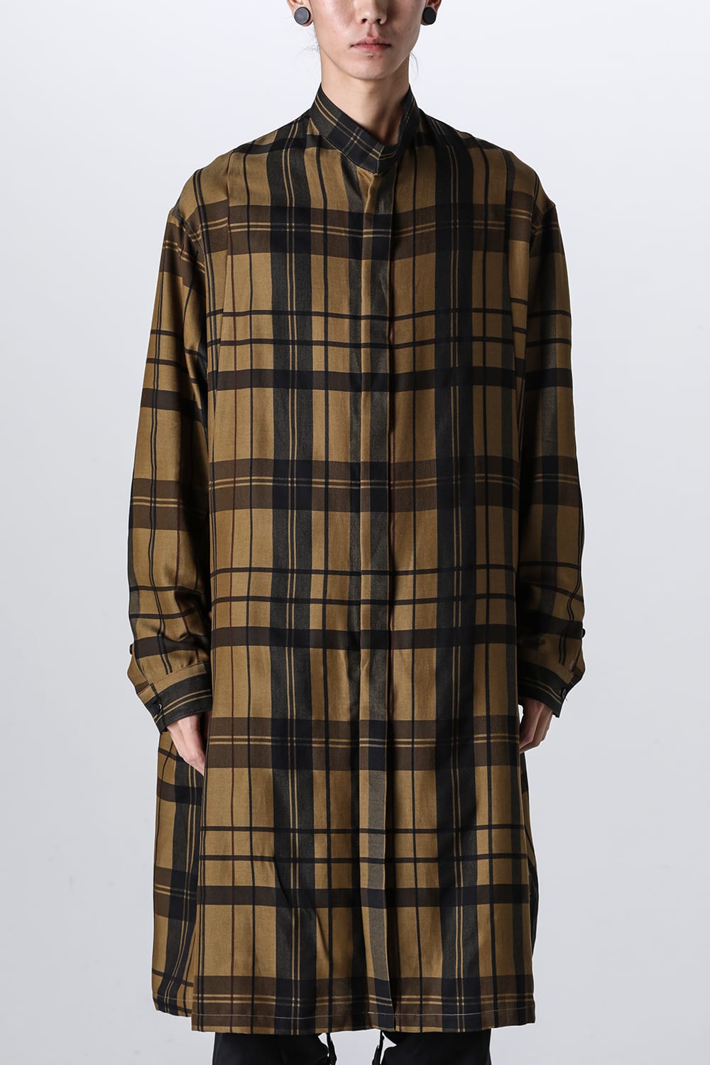 Rayon / Silk Check Jacquard Long Shirt