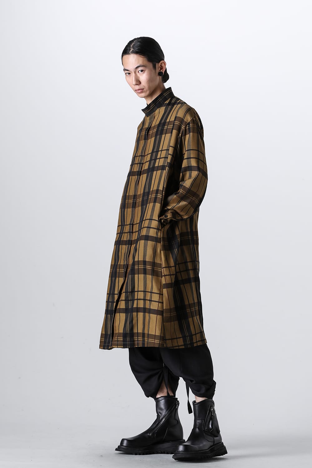 Rayon / Silk Check Jacquard Long Shirt
