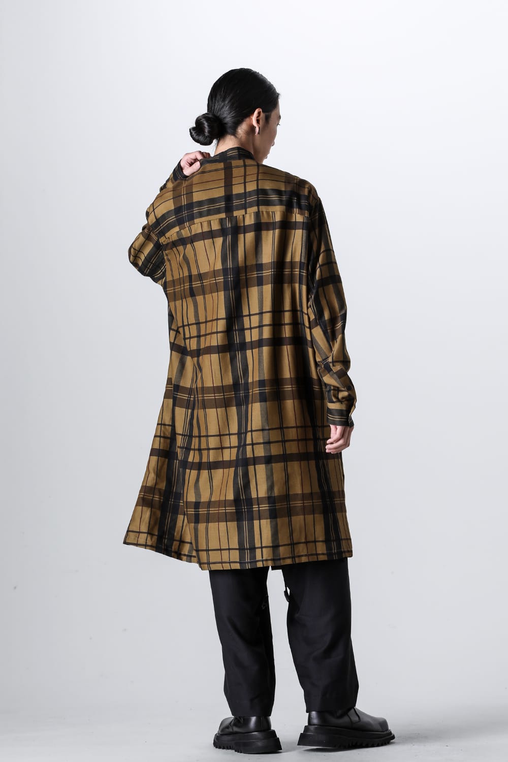 Rayon / Silk Check Jacquard Long Shirt