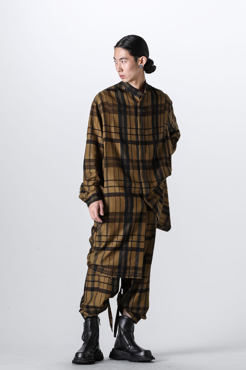 Rayon / Silk Check Jacquard Long Shirt