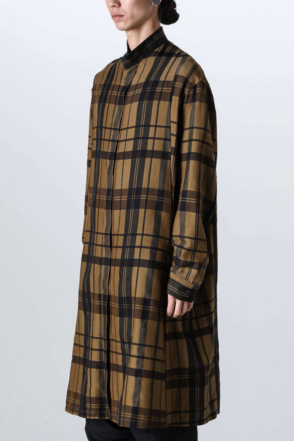 Rayon / Silk Check Jacquard Long Shirt