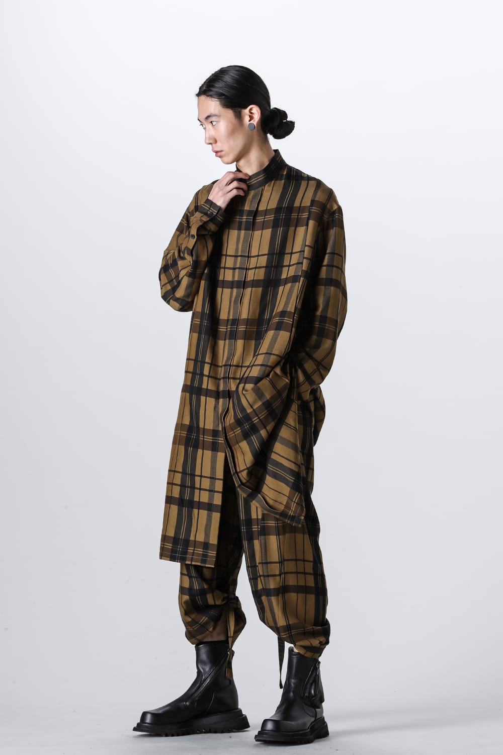 Rayon / Silk Check Jacquard Long Shirt
