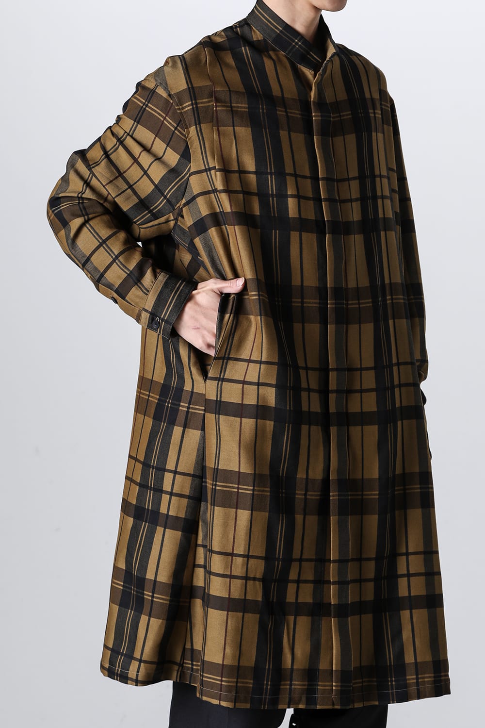 Rayon / Silk Check Jacquard Long Shirt