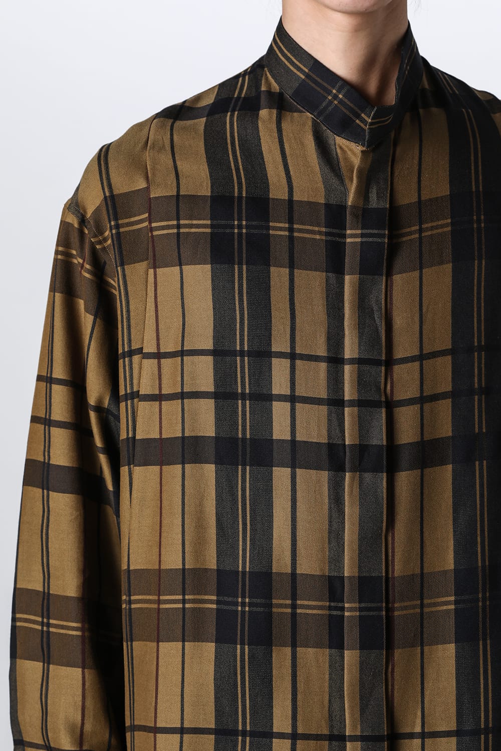 Rayon / Silk Check Jacquard Long Shirt