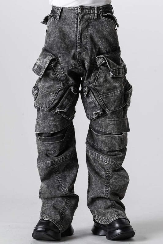 10.5oz Stretch Denim Wide Cargo Pants Acid Gray