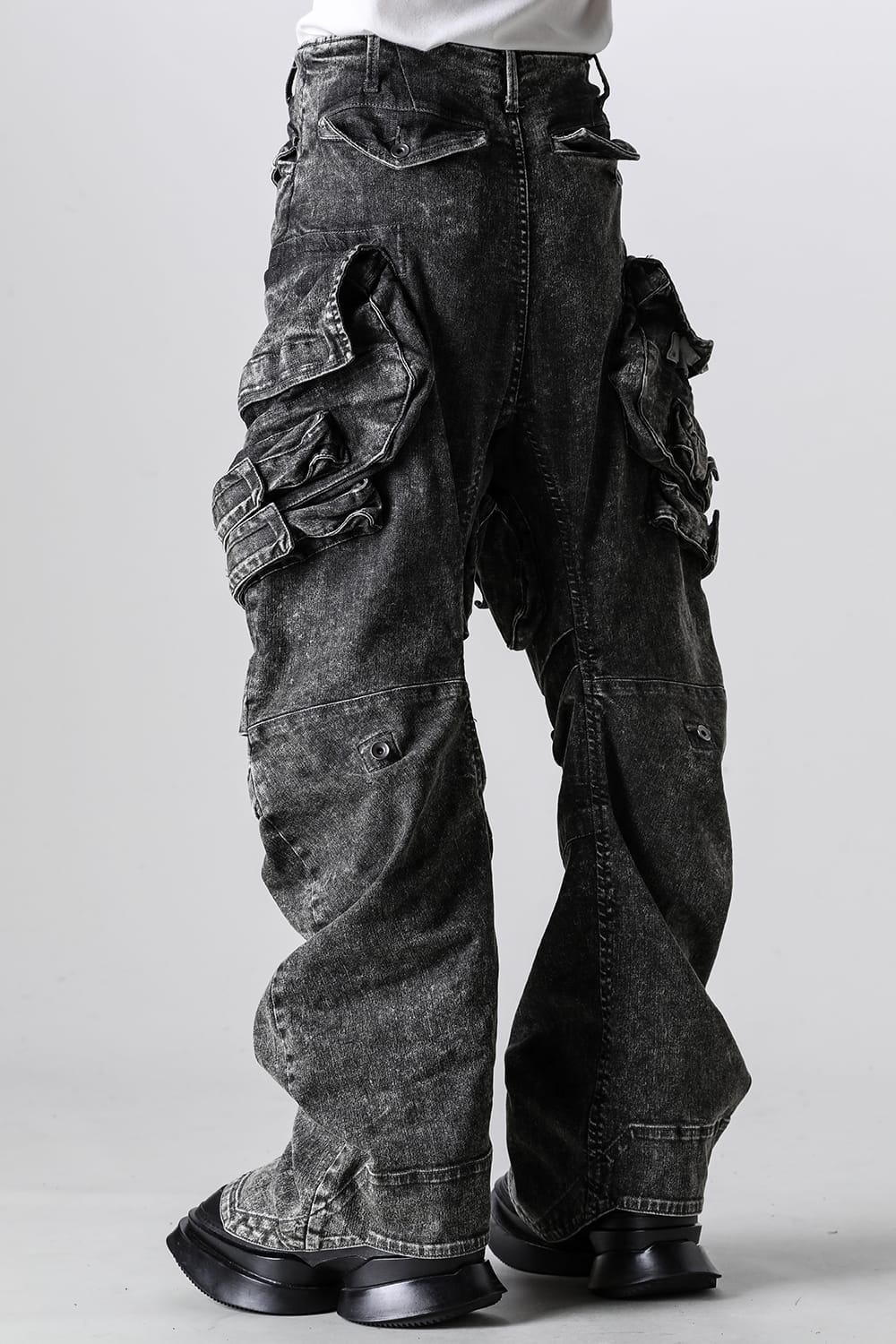 10.5oz Stretch Denim Wide Cargo Pants Acid Gray