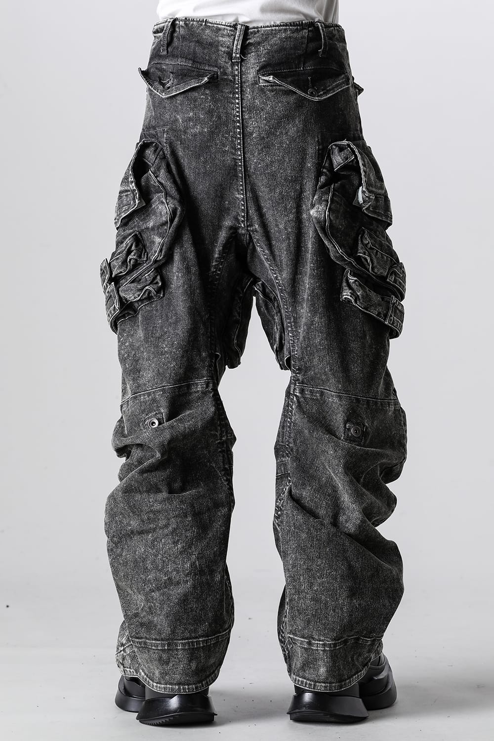 10.5oz Stretch Denim Wide Cargo Pants Acid Gray