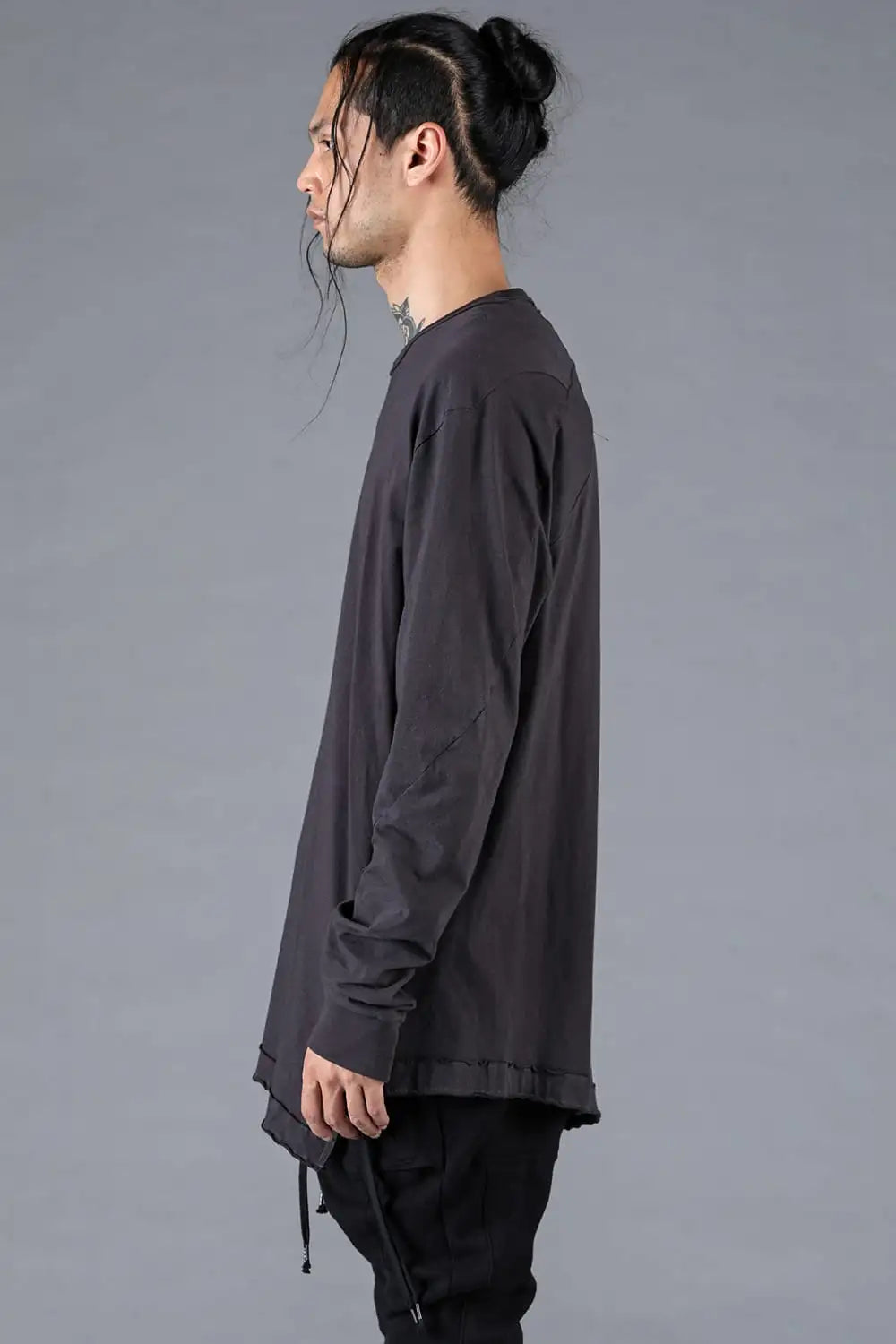 30/- Soft Cotton Jersey Side Zip Long Sleeve T-Shirt Charcoal