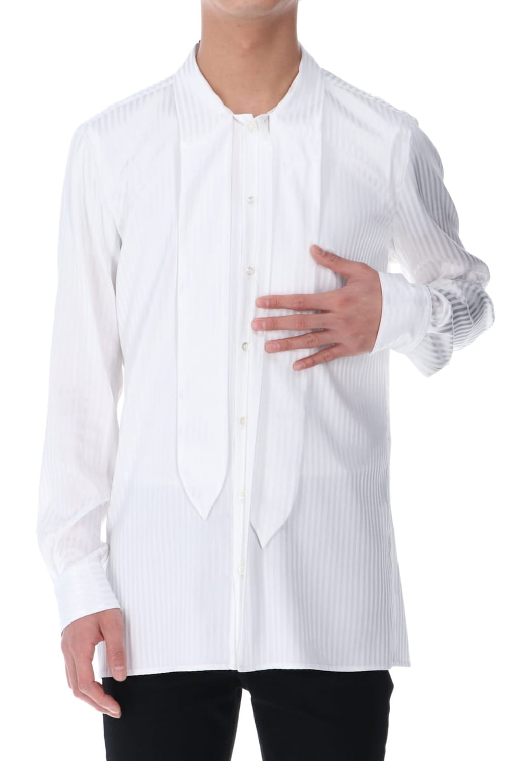 Stripe Ribbon Shirt White