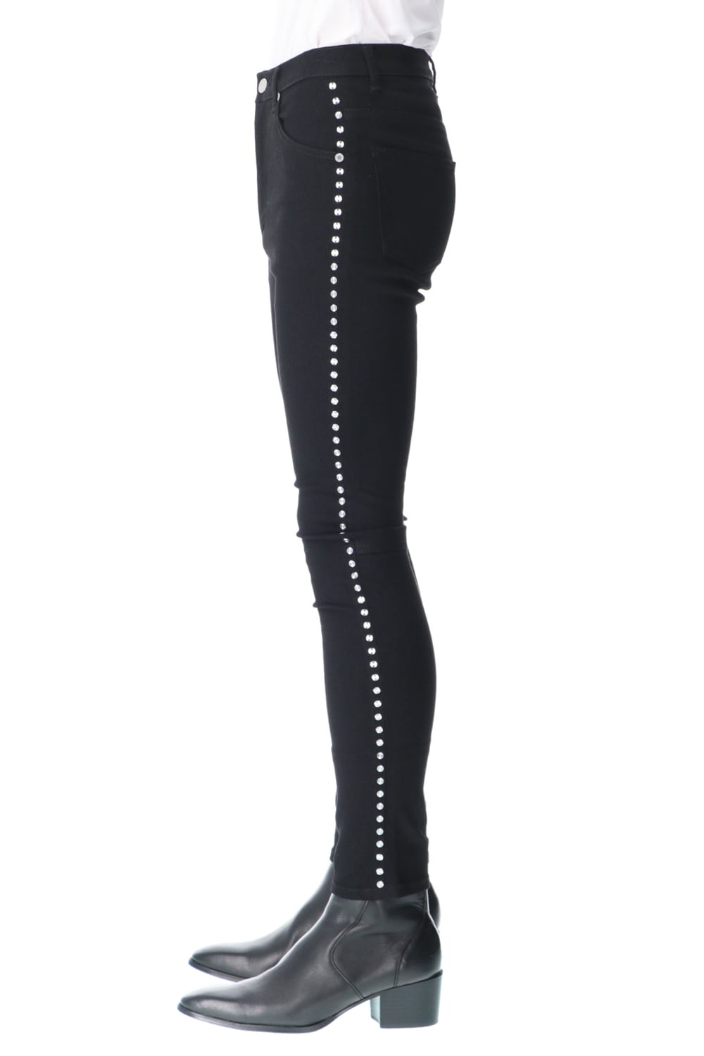 Studs Denim Pants Black-Laser Metal