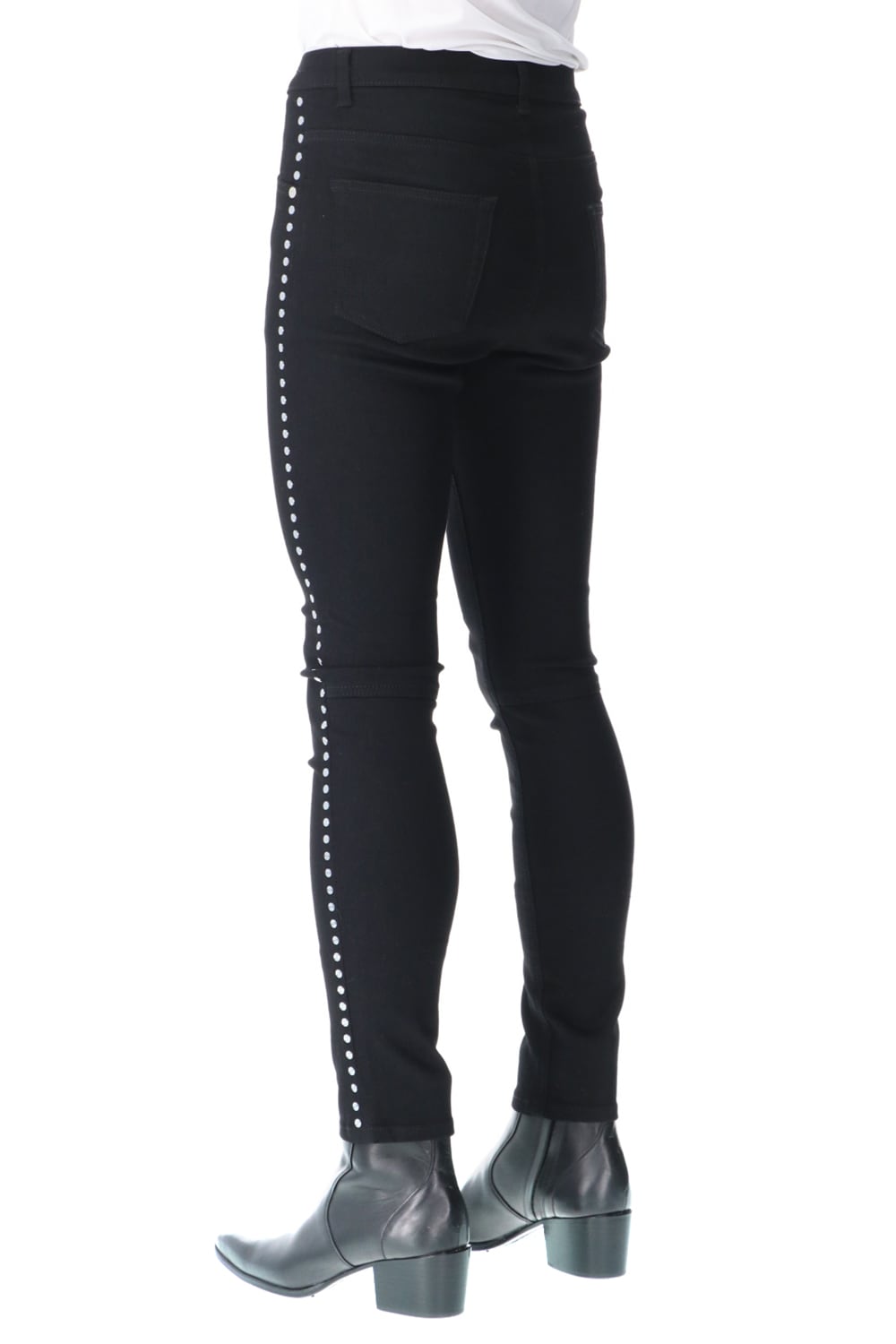 Studs Denim Pants Black-Laser Metal