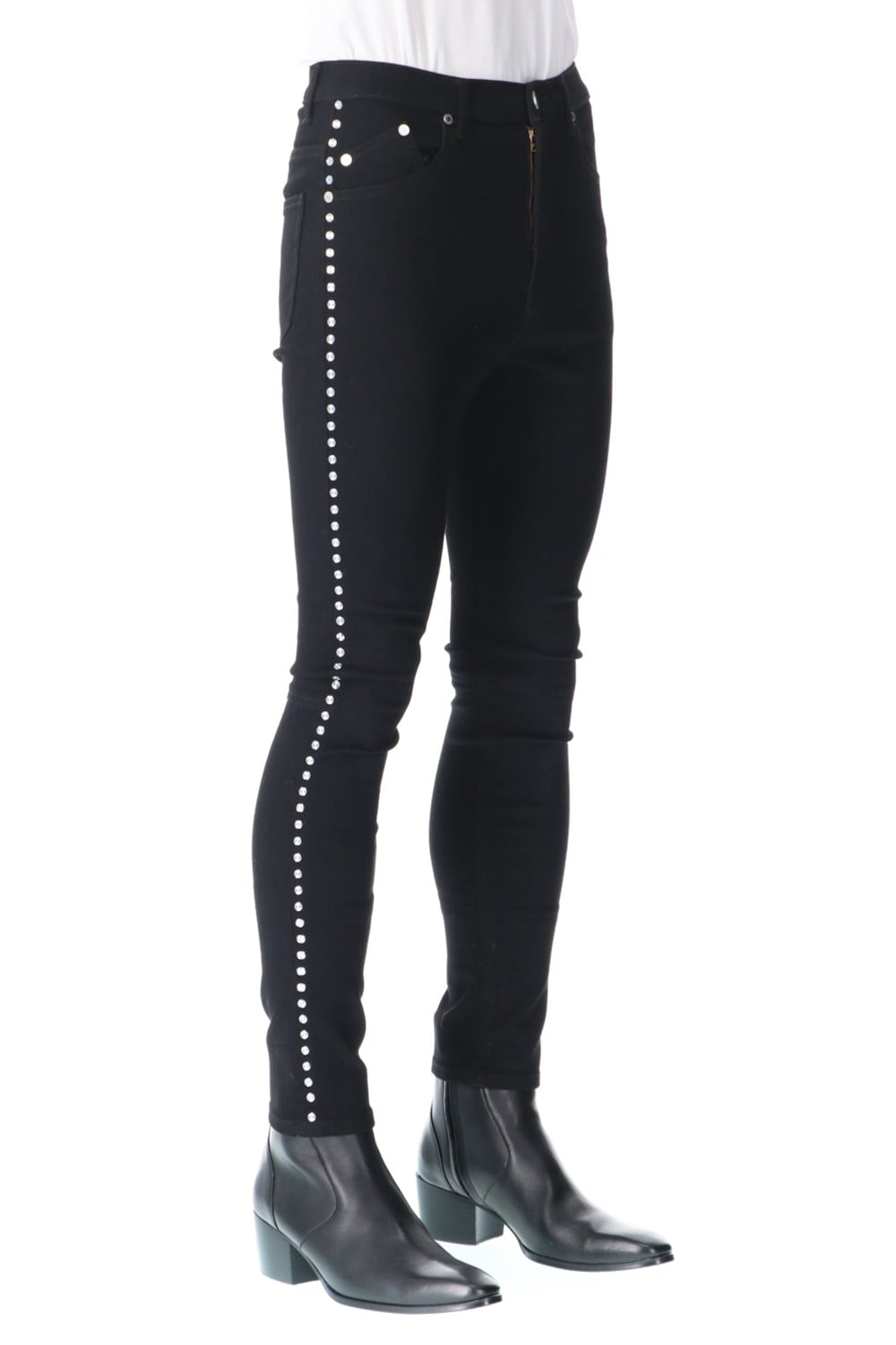 Studs Denim Pants Black-Laser Metal