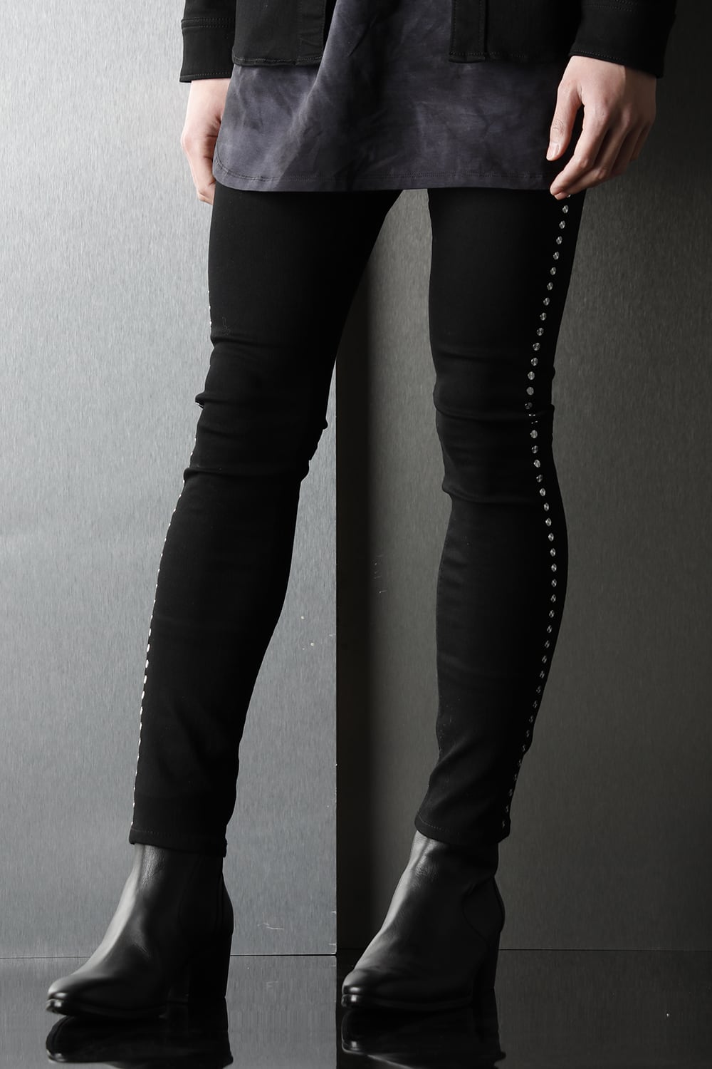 Studs Denim Pants Black-Laser Metal