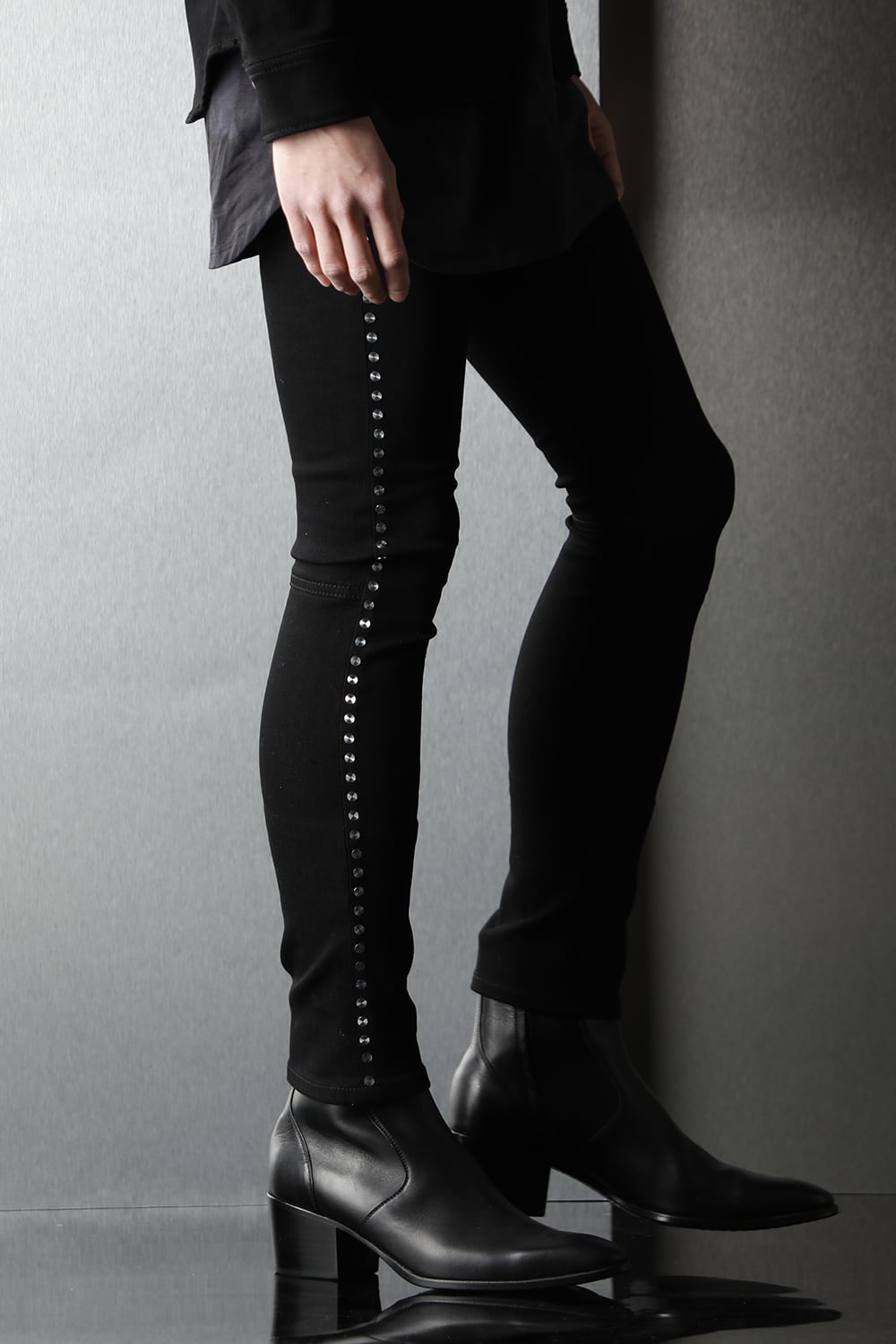 Studs Denim Pants Black-Laser Metal