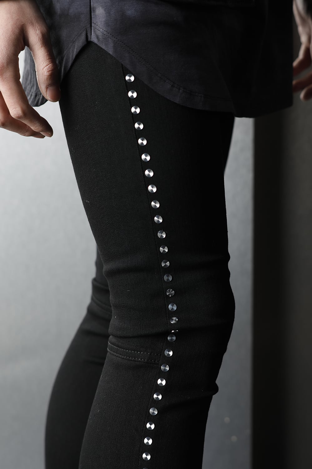 Studs Denim Pants Black-Laser Metal