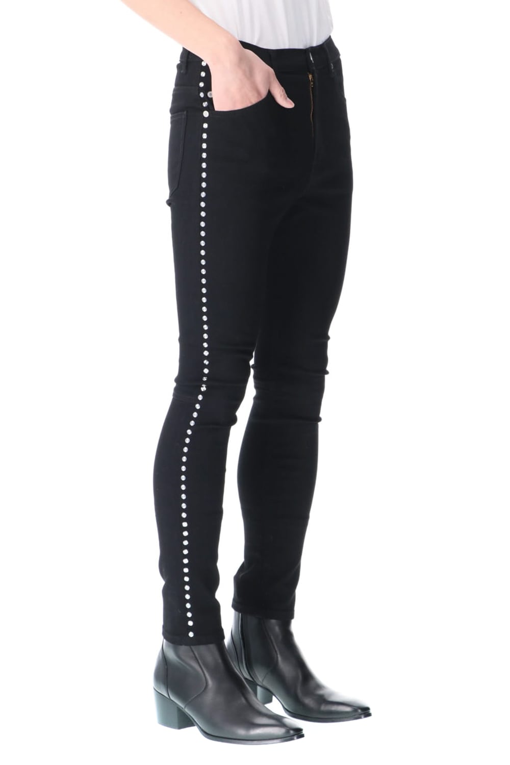 Studs Denim Pants Black-Laser Metal