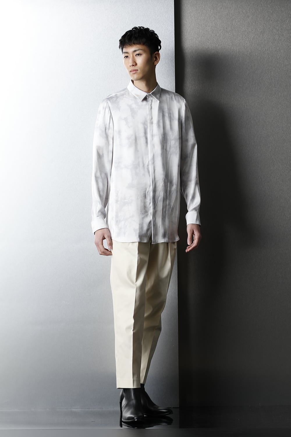 サテンマーブルプリントシャツ ザックスマーブル