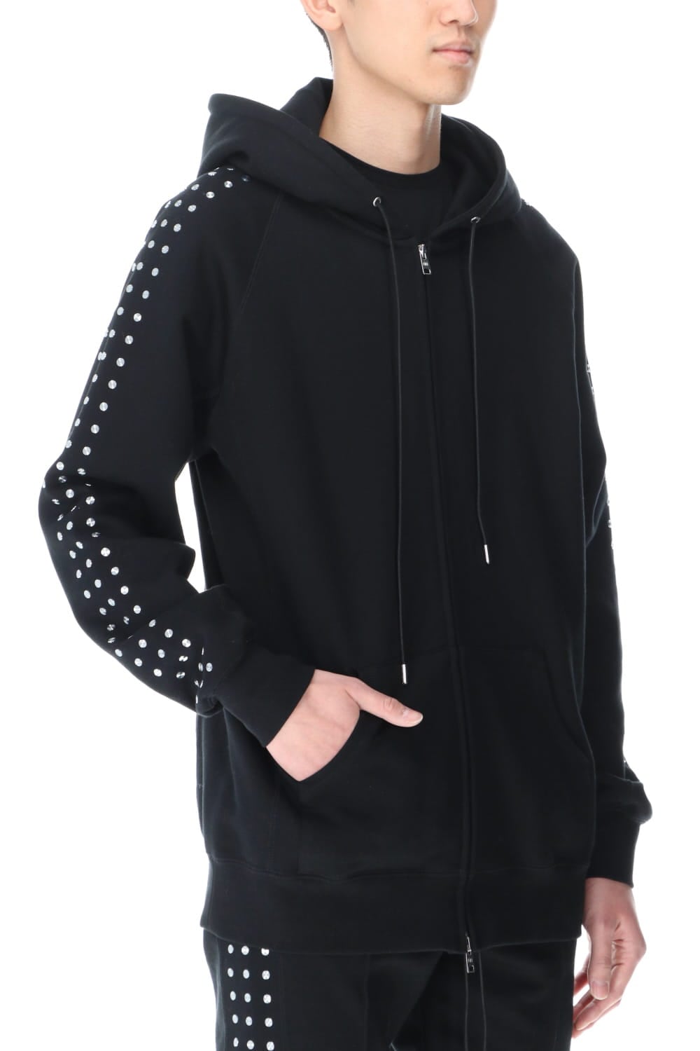 Studs Zip Up Hoodie BLACK