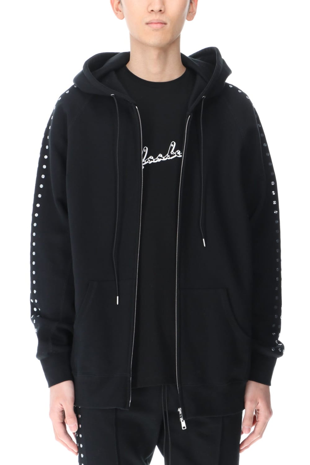 Studs Zip Up Hoodie BLACK