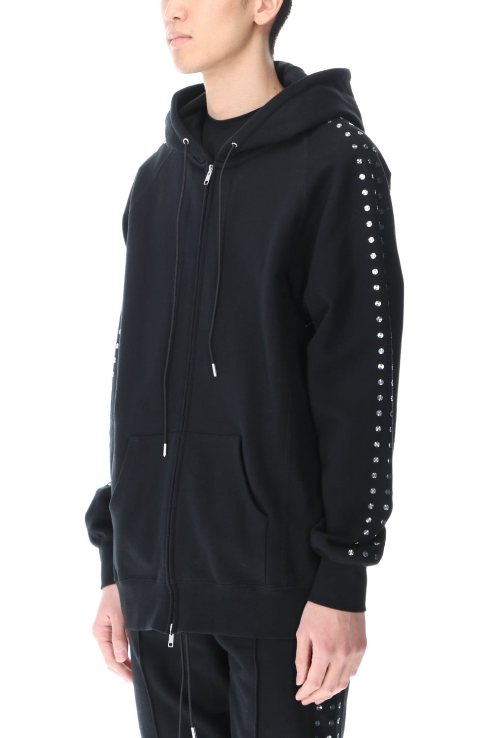 Studs Zip Up Hoodie BLACK