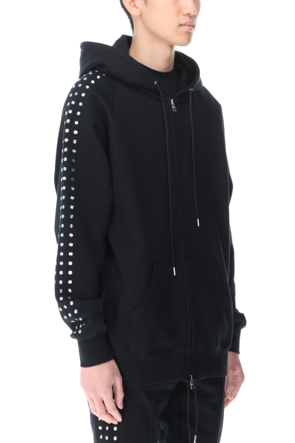 Studs Zip Up Hoodie BLACK