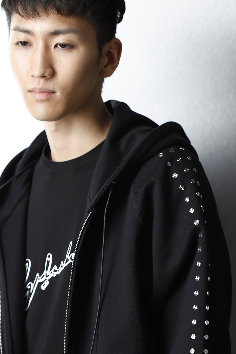 Studs Zip Up Hoodie BLACK