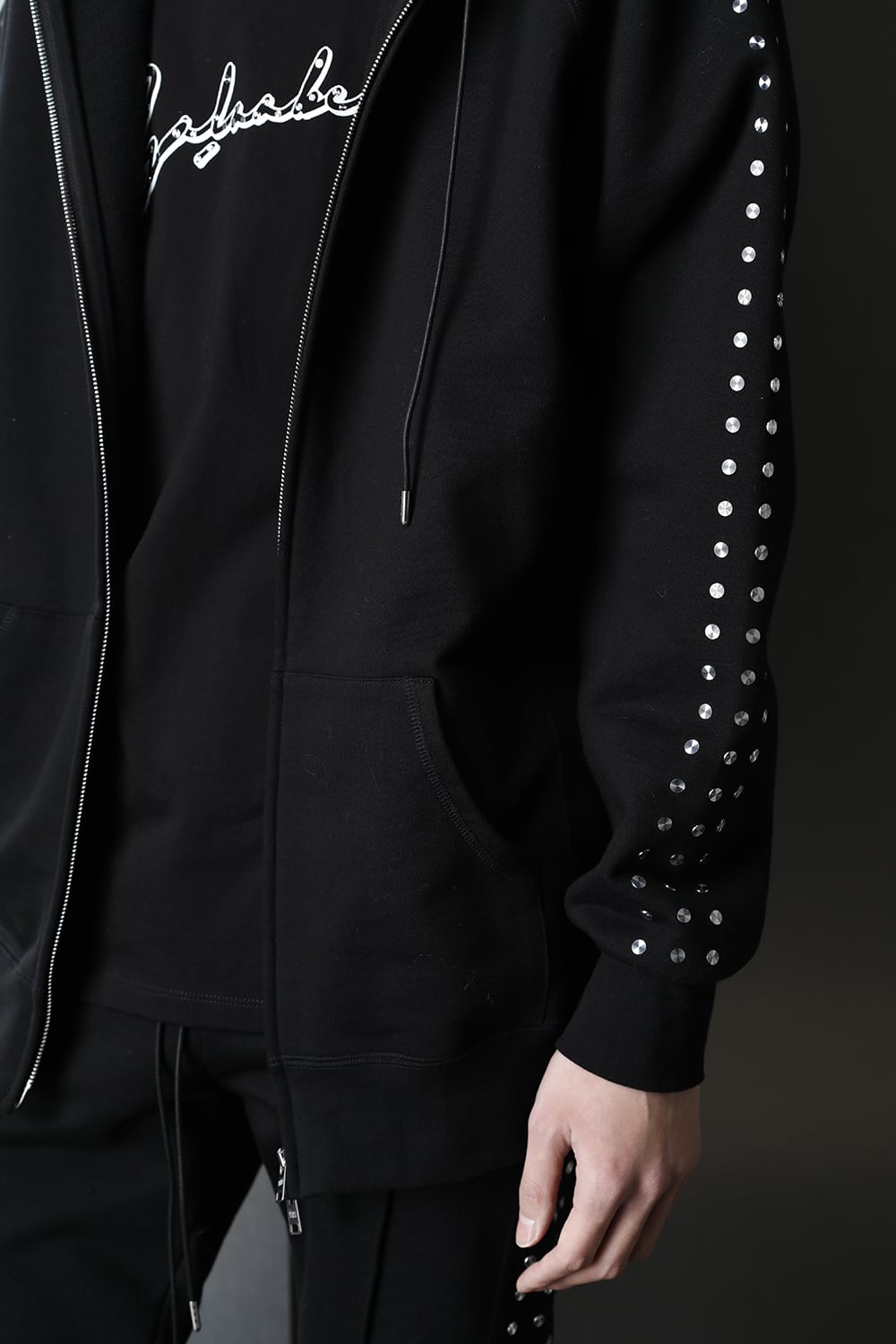 Studs Zip Up Hoodie BLACK