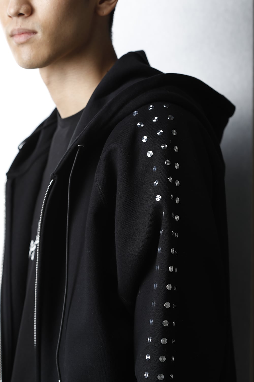 Studs Zip Up Hoodie BLACK