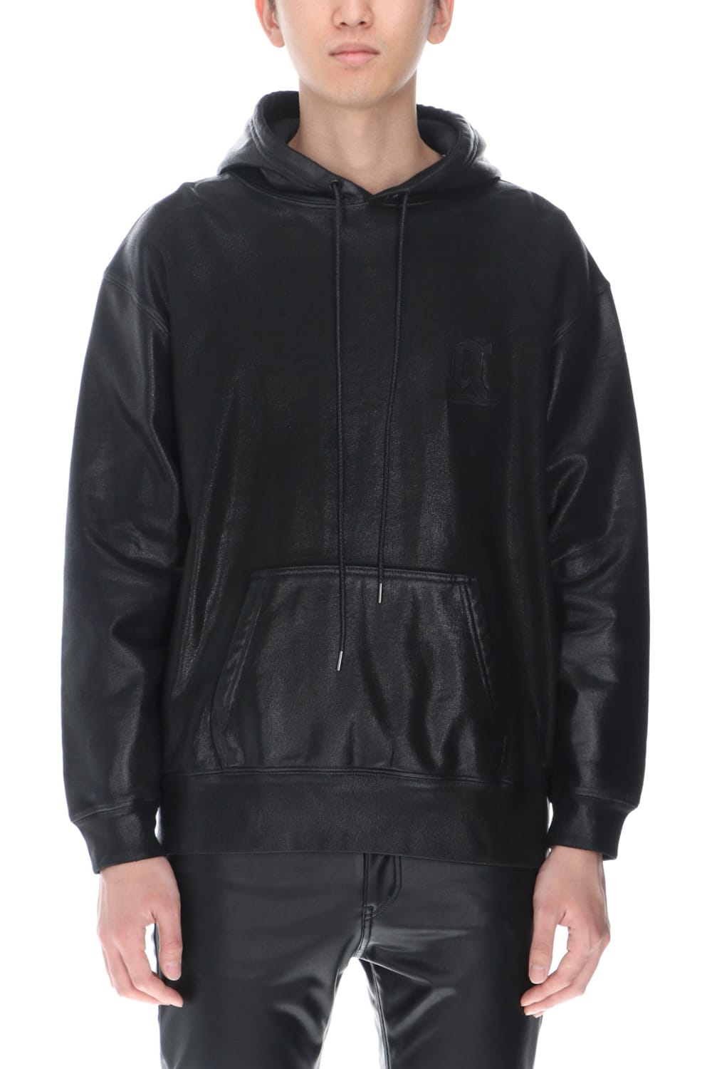 ロゴ刺繍 コーティングフーディー (ブラック)