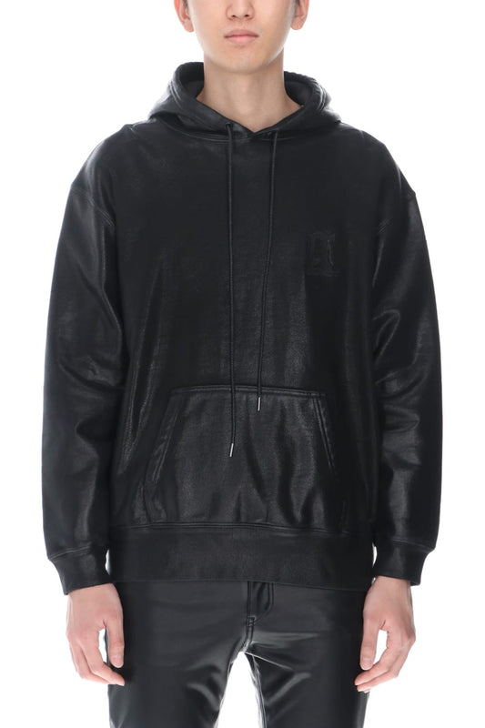 ロゴ刺繍 コーティングフーディー (ブラック)