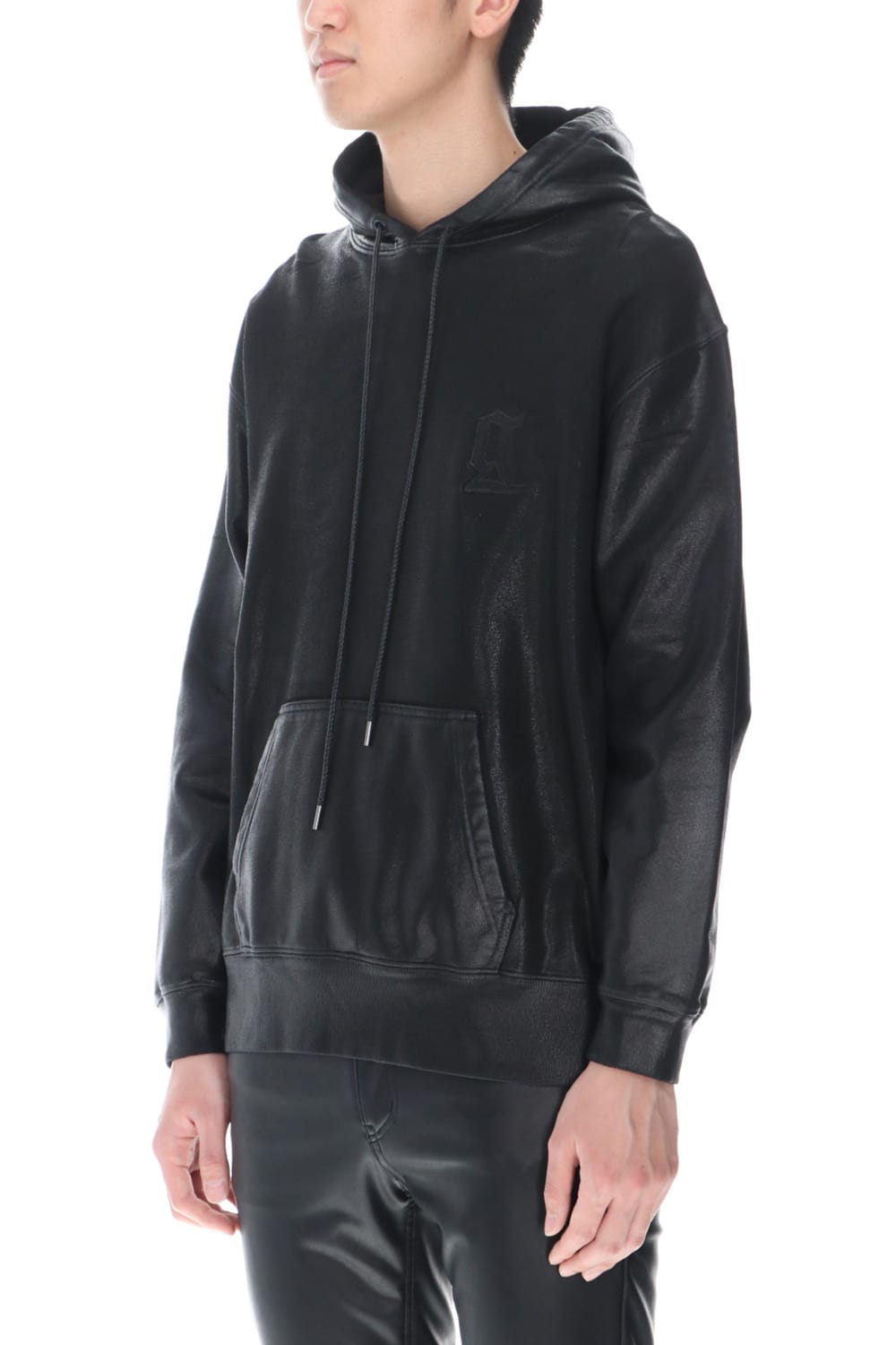 ロゴ刺繍 コーティングフーディー (ブラック)