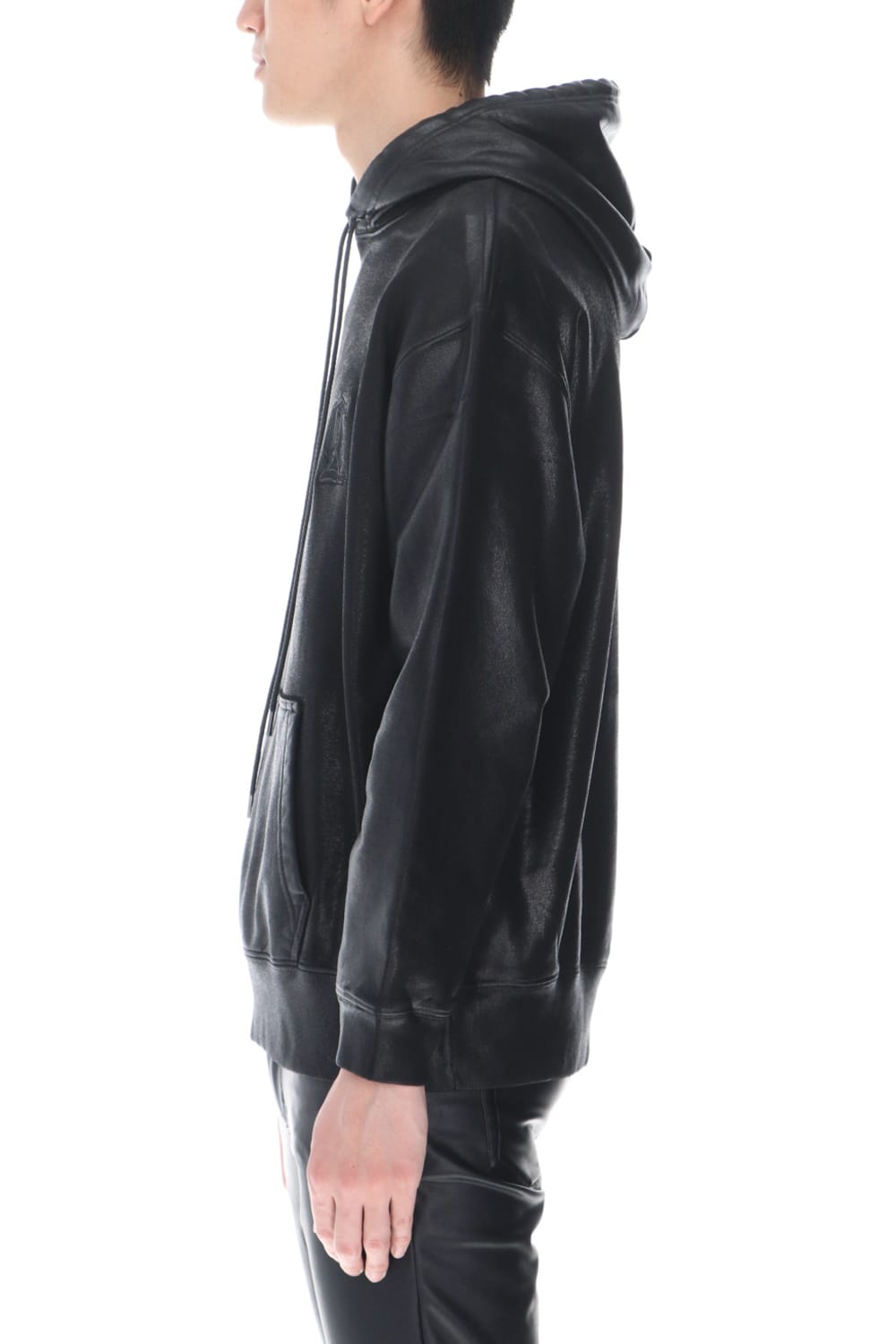 ロゴ刺繍 コーティングフーディー (ブラック)