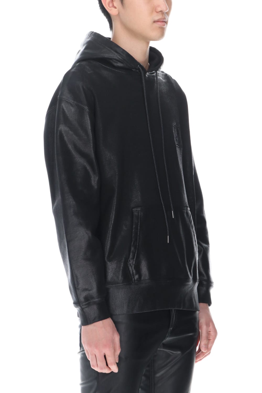 ロゴ刺繍 コーティングフーディー (ブラック)