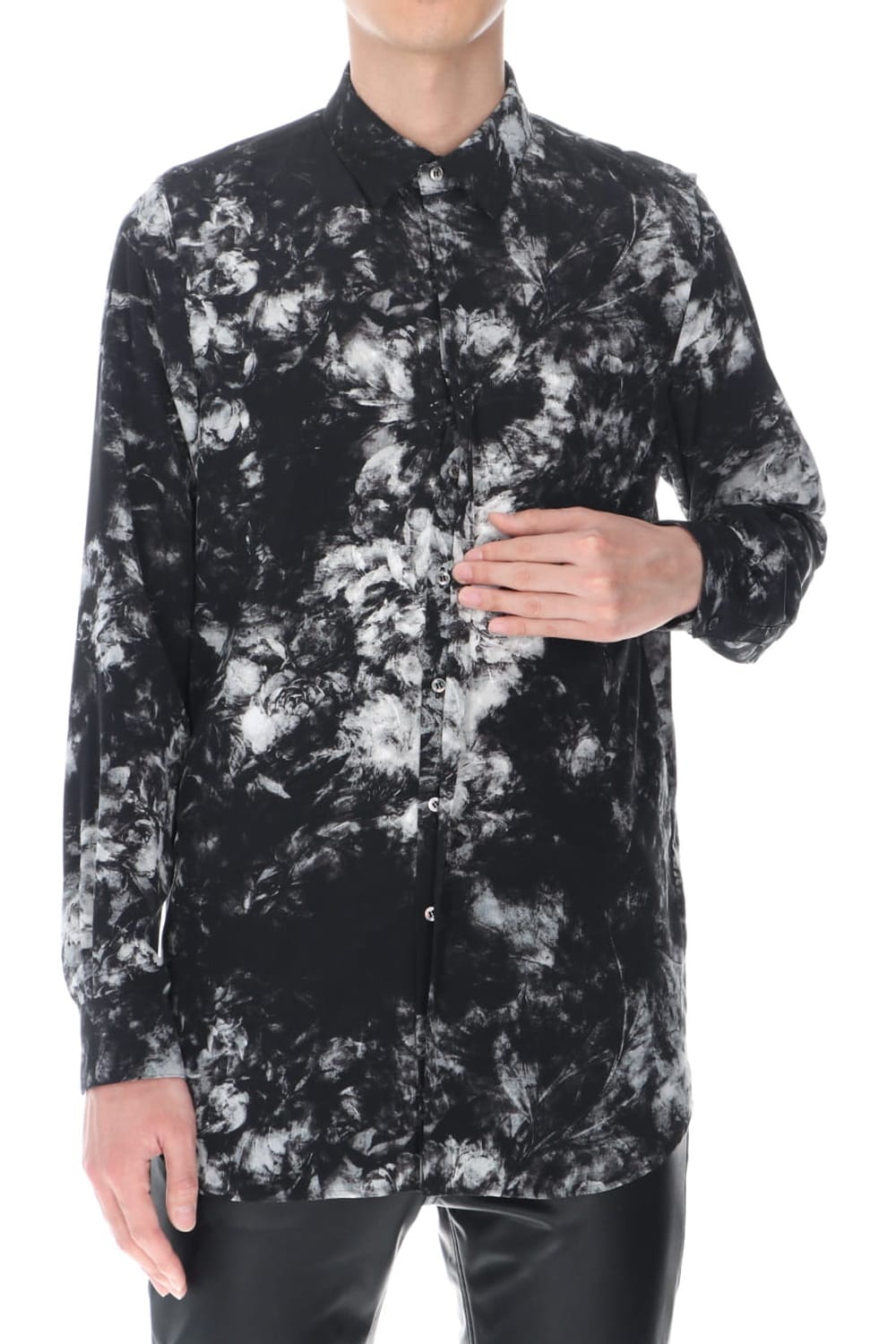 Flower print Shirt (Black×Gray)