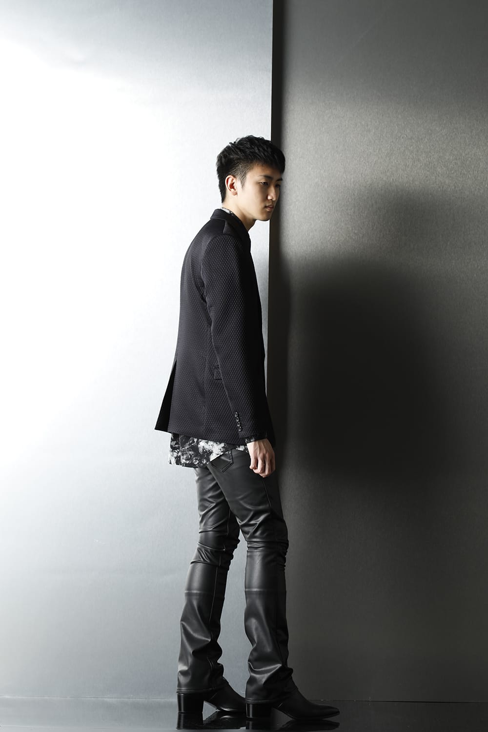 ジャガード 1B テーラードジャケット (ブラック)