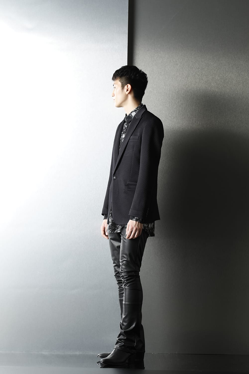 ジャガード 1B テーラードジャケット (ブラック)