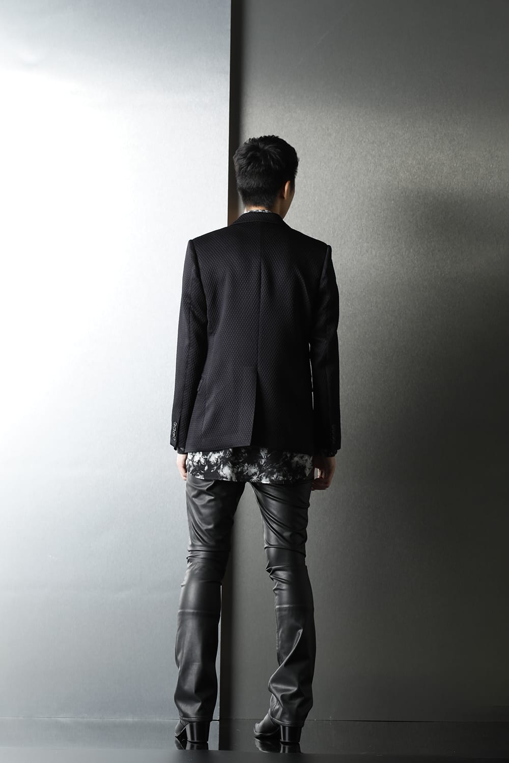 ジャガード 1B テーラードジャケット (ブラック)