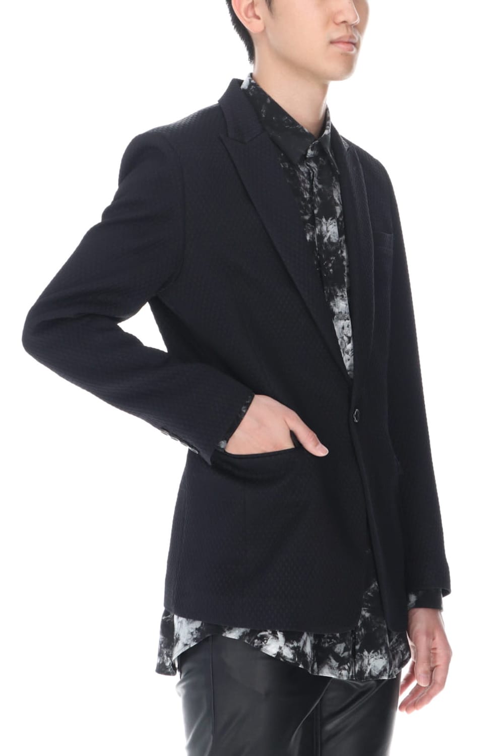 ジャガード 1B テーラードジャケット (ブラック)