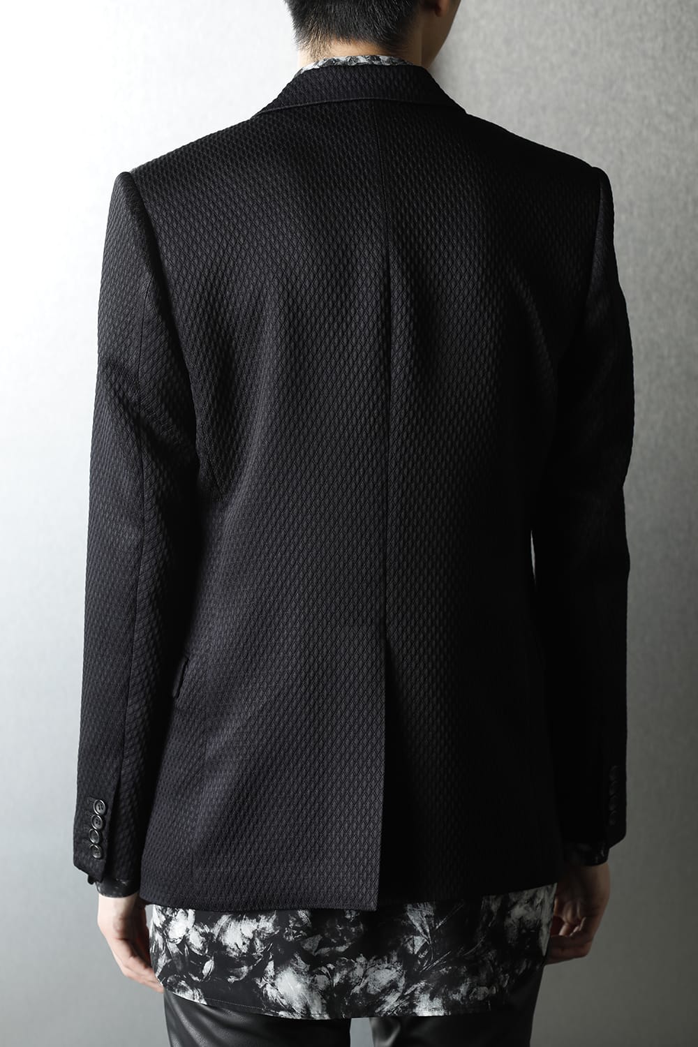 ジャガード 1B テーラードジャケット (ブラック)